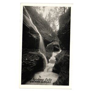 Rainbow Falls Watkins Glen NY Black White Vintage Postcard Published Green Star